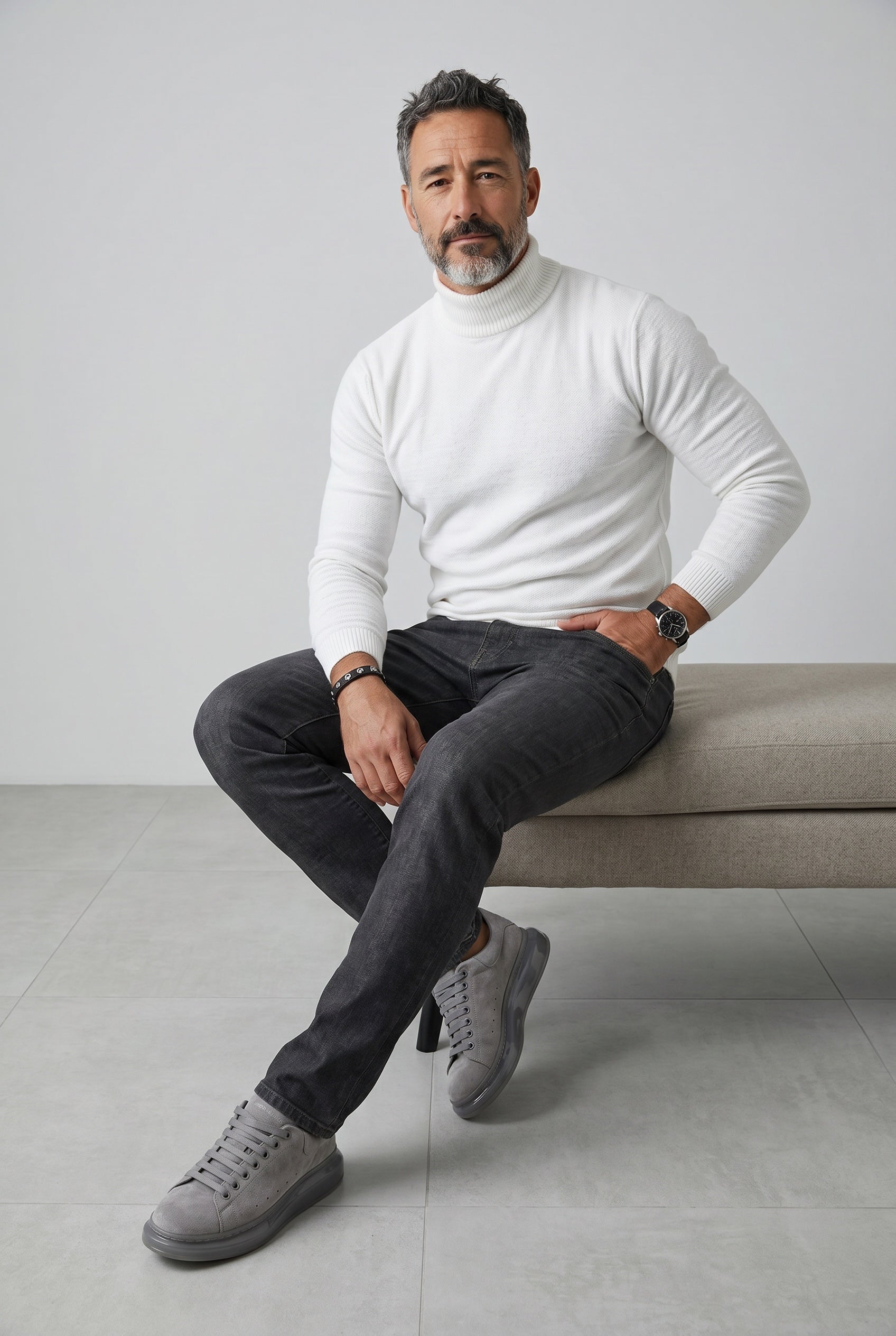 EMPORIO ARMANI STRAIGHT REGULAR FIT STRETCH GRAPHITE TROUSERS
