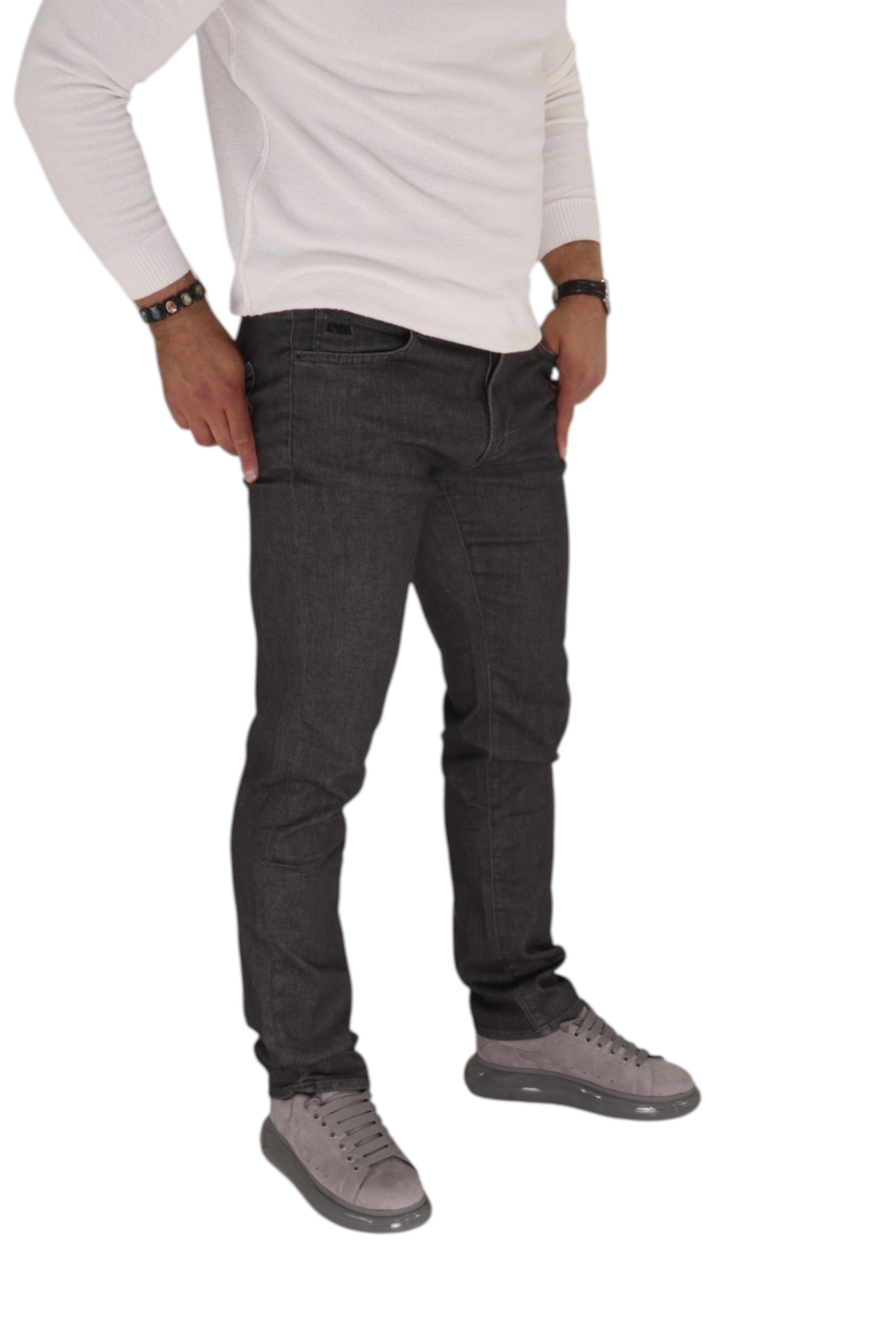 EMPORIO ARMANI STRAIGHT REGULAR FIT STRETCH GRAPHITE TROUSERS