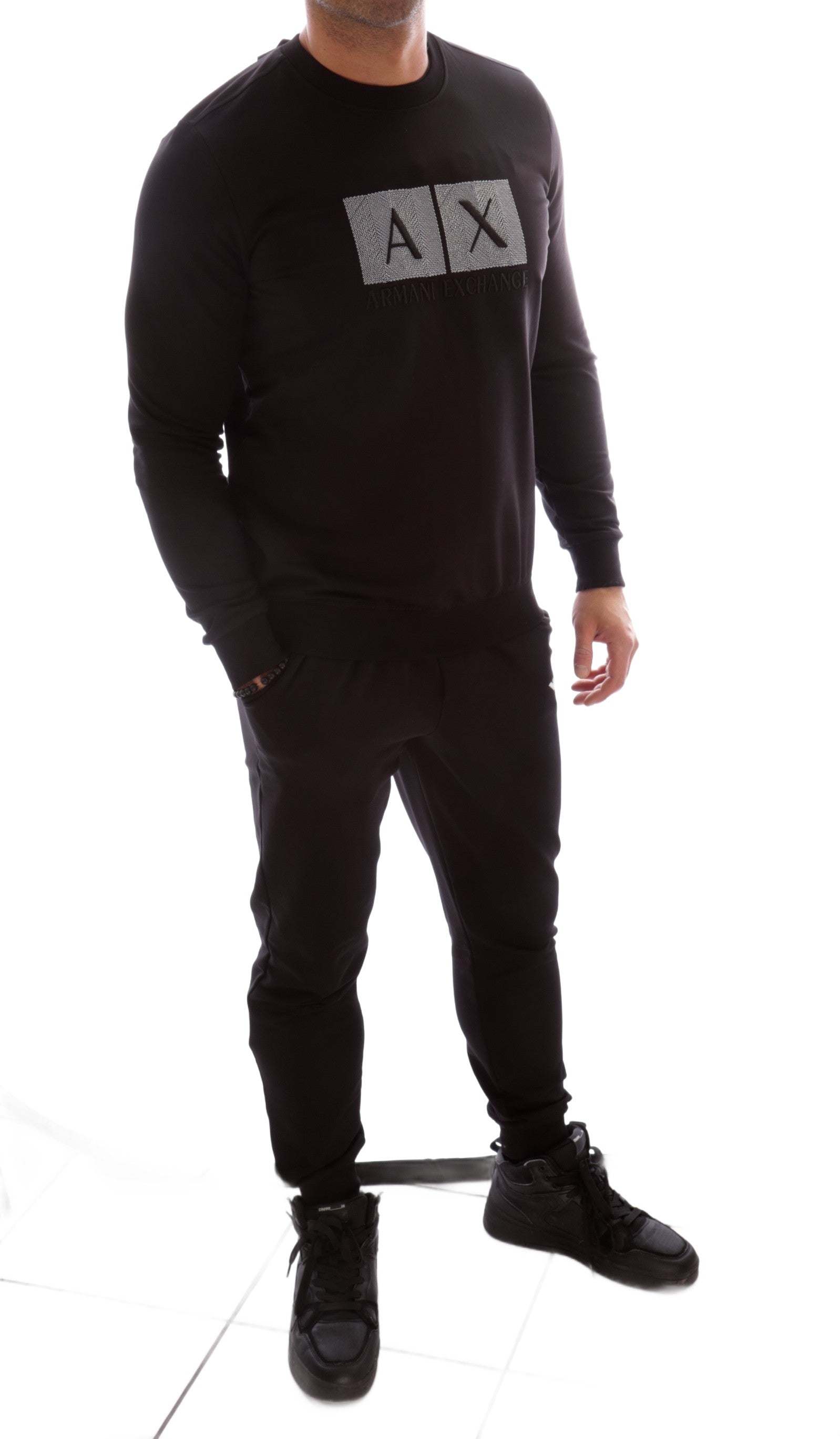 ARMANI EXCHANGE SLIM BLACK TRACKSUIT SET