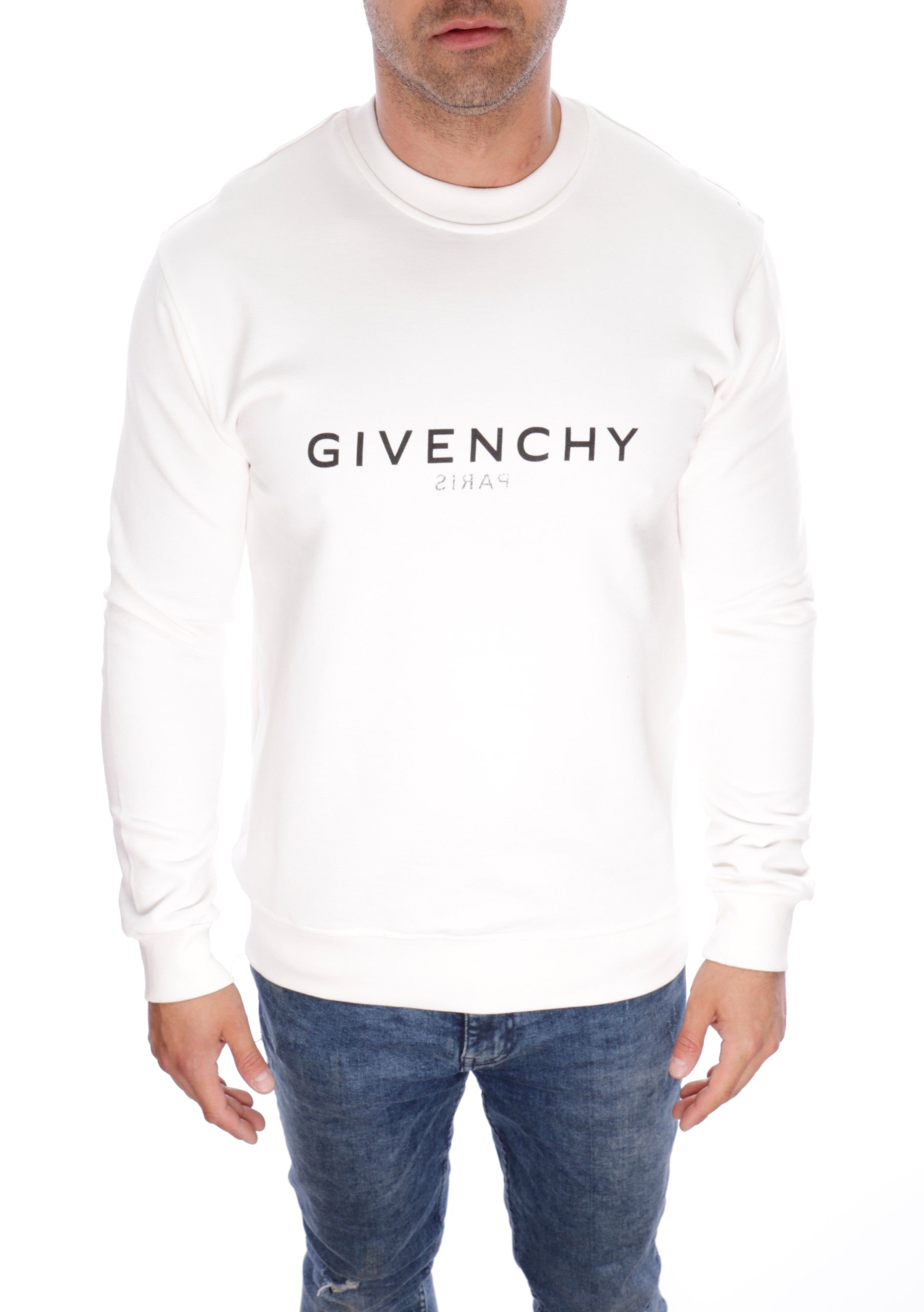 GIVENCHY PARIS REVERSE LOGO CREWNECK SWEATER WHITE