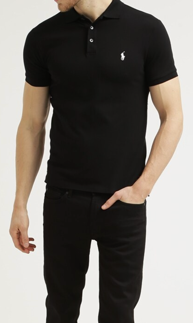 RALPH LAUREN POLO SHIRT BLACK POLO LYCRA SLIM STRETCH MESH