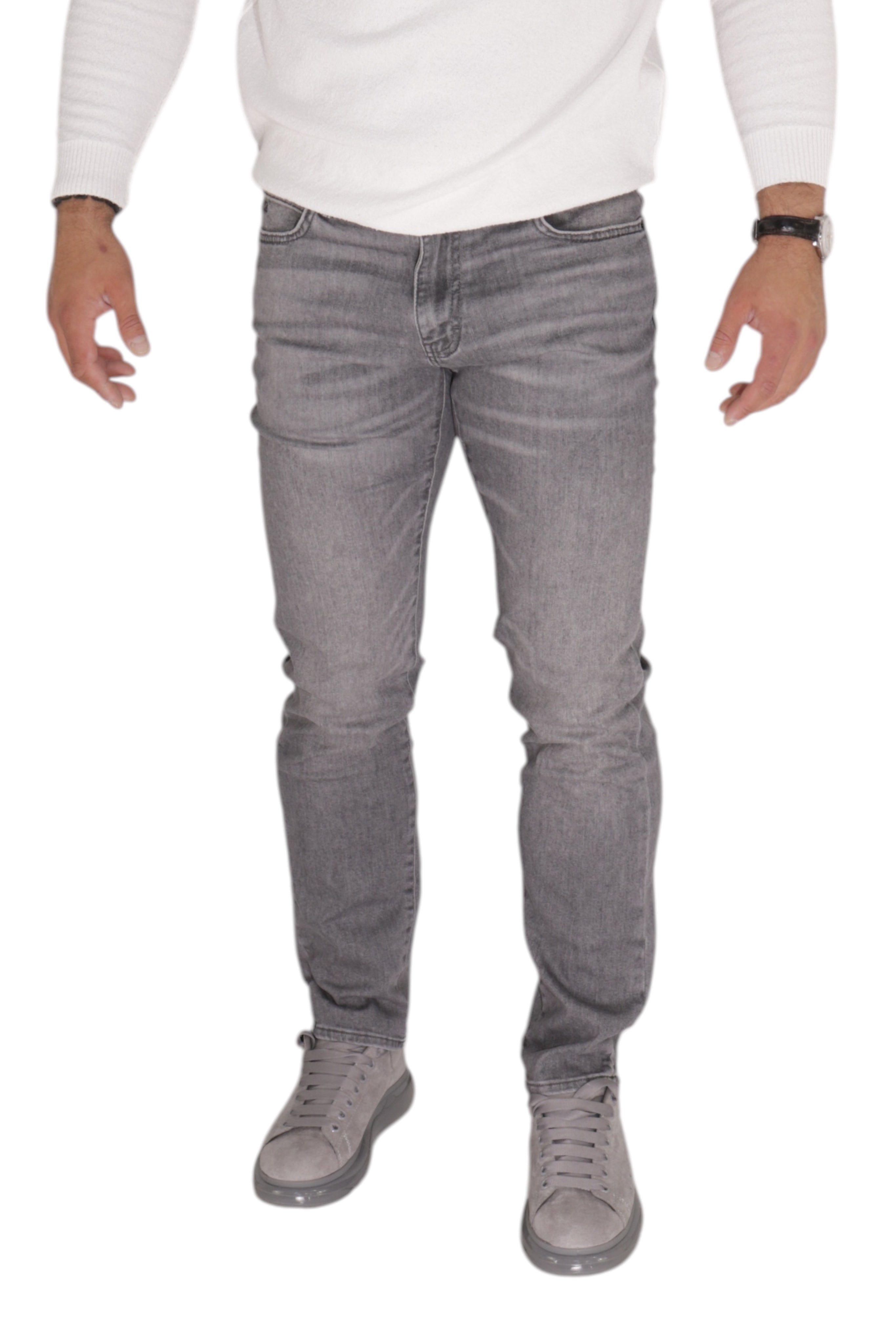 EMPORIO ARMANI STRAIGHT REGULAR FIT STRETCH GREY TROUSERS
