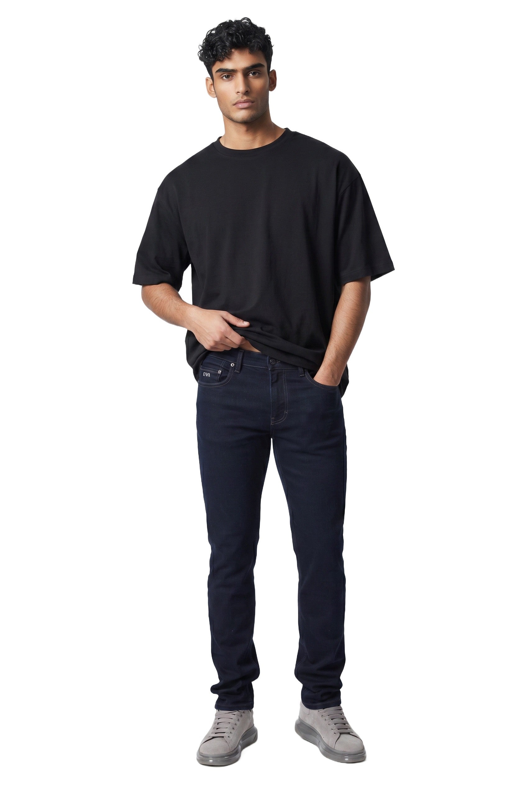 EMPORIO ARMANI REGULAR FIT ELASTANE NAVY CLASSIC TROUSERS