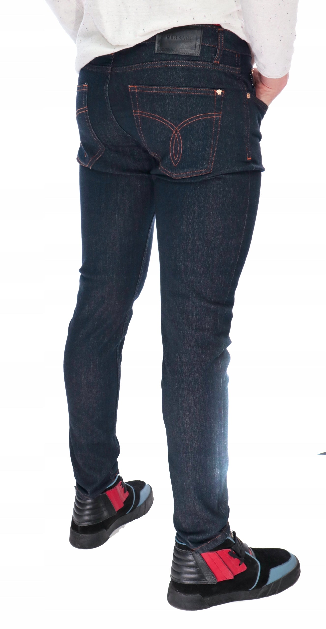 VERSACE TAYLOR SLIM FIT LOGO DARK DENIM JEANS