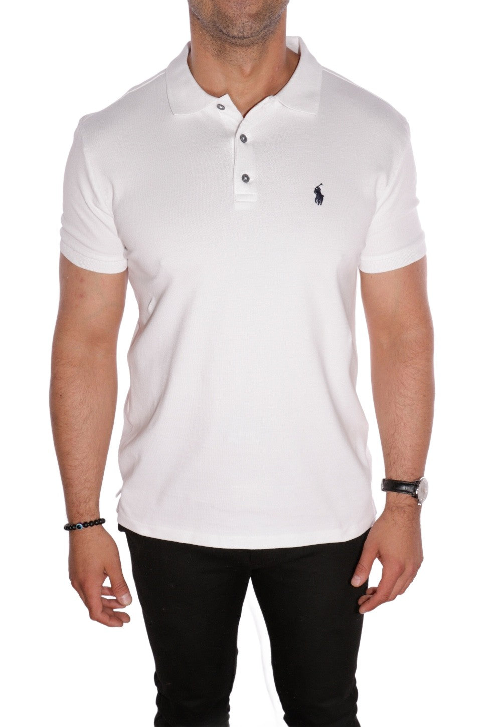RALPH LAUREN POLO SHIRT WHITE POLO LYCRA SLIM STRETCH MESH