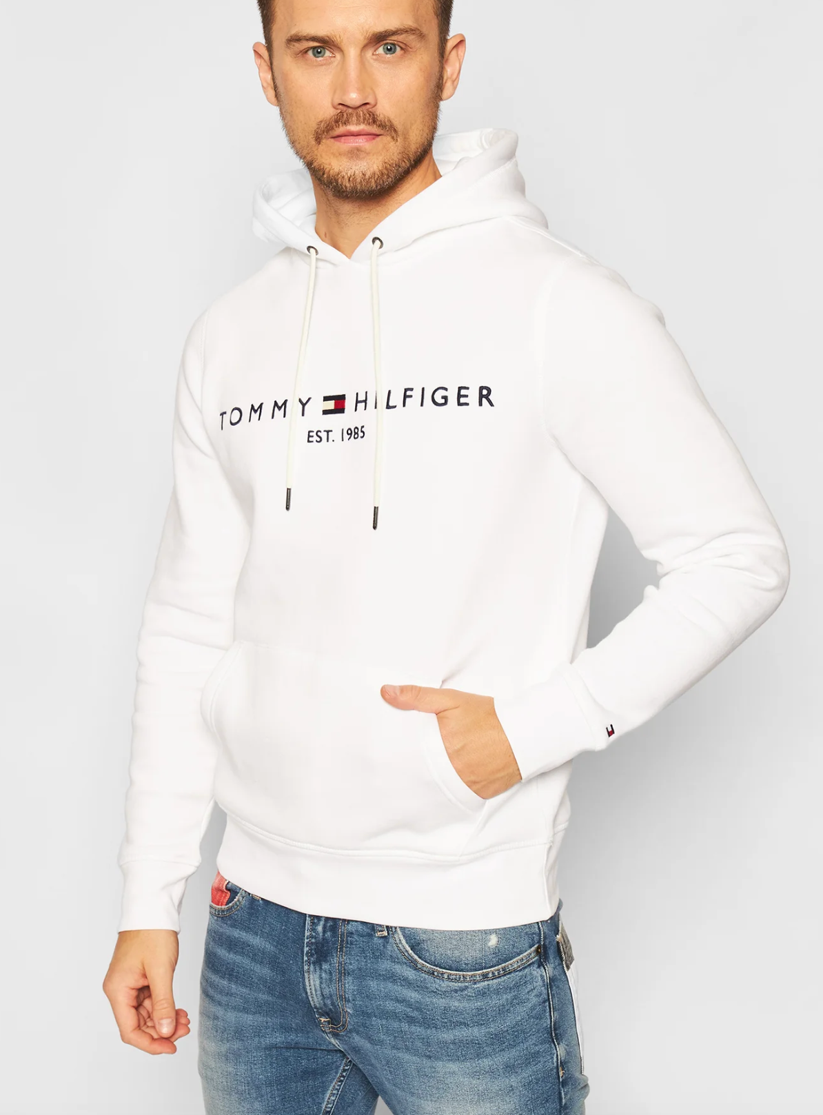 TOMMY HILFIGER BRIGHT WHITE ORIGINAL WHITE HOODIE