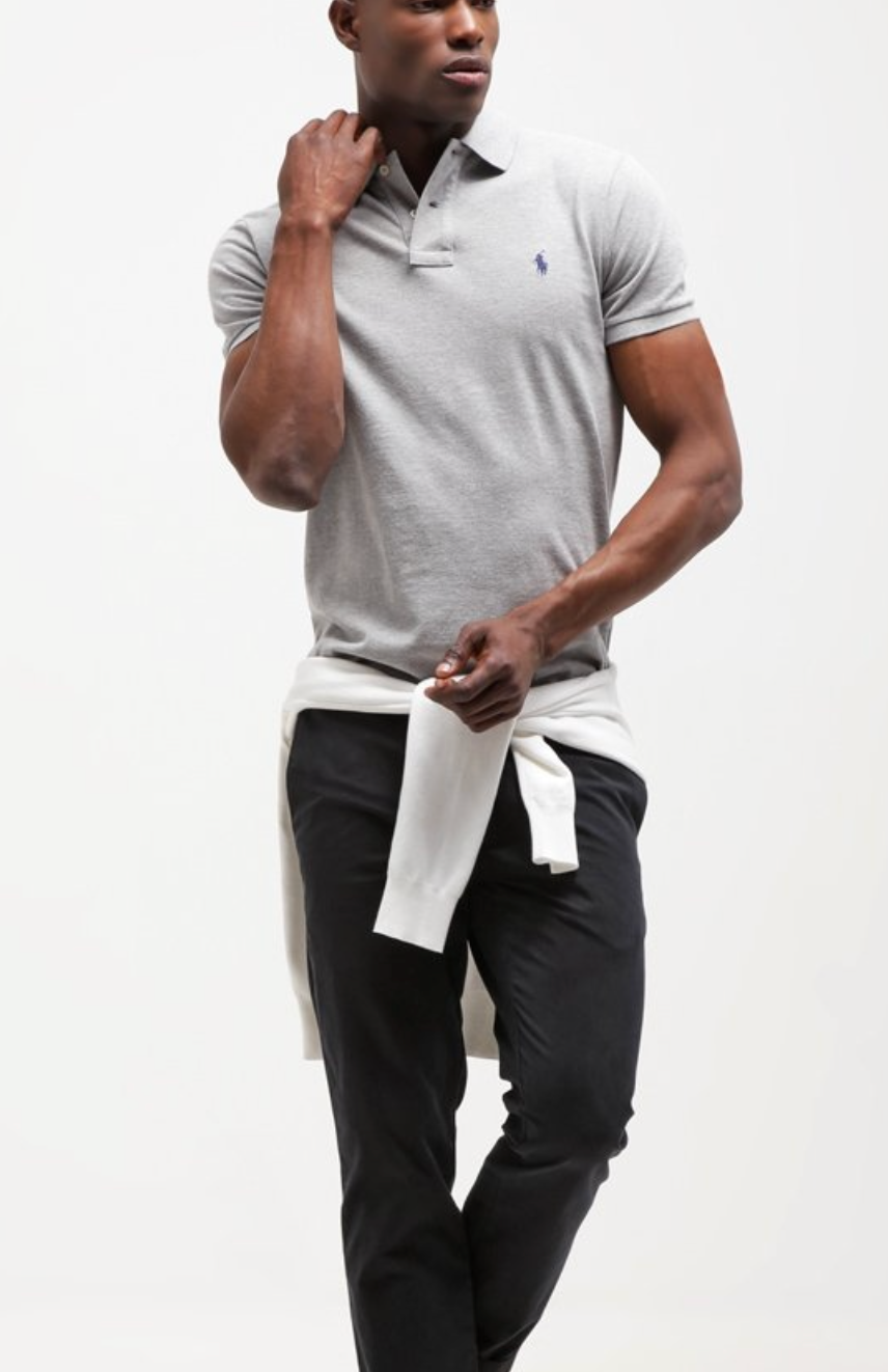 KOSZULKA POLO RALPH LAUREN  SZARA POLÓWKA LYCRA SLIM STRETCH MESH