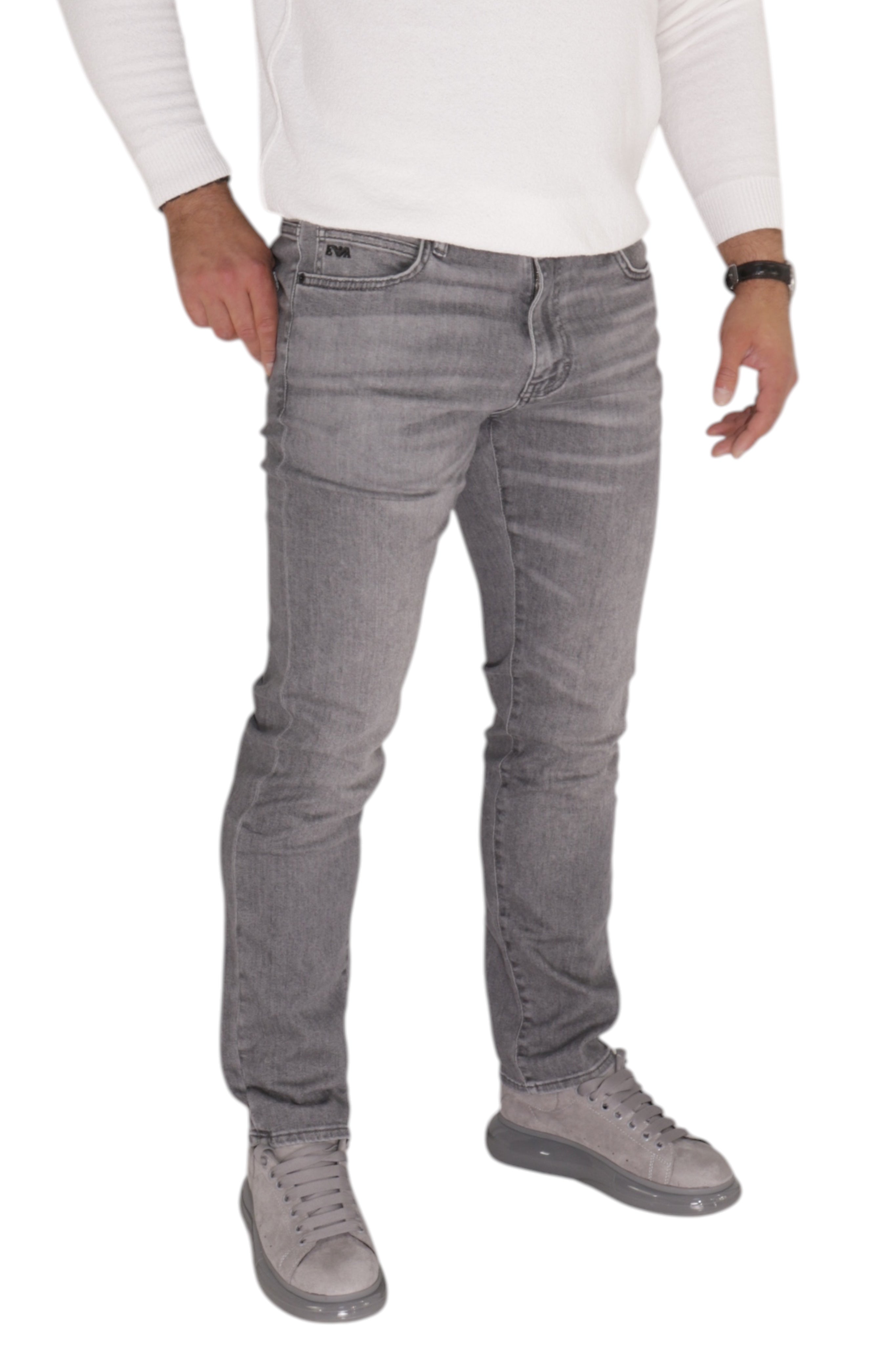 EMPORIO ARMANI STRAIGHT REGULAR FIT STRETCH GREY TROUSERS