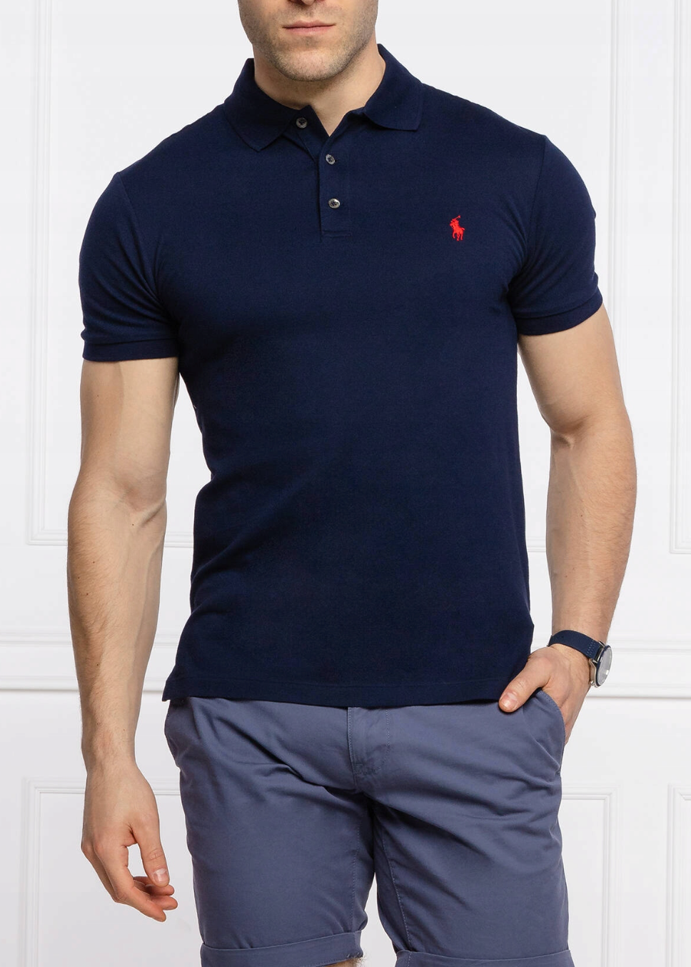 KOSZULKA POLO RALPH LAUREN  GRANATOWA POLÓWKA LYCRA SLIM STRETCH MESH