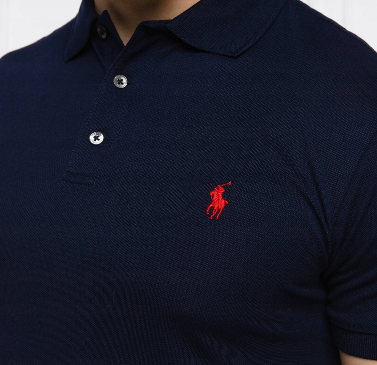 KOSZULKA POLO RALPH LAUREN  GRANATOWA POLÓWKA LYCRA SLIM STRETCH MESH