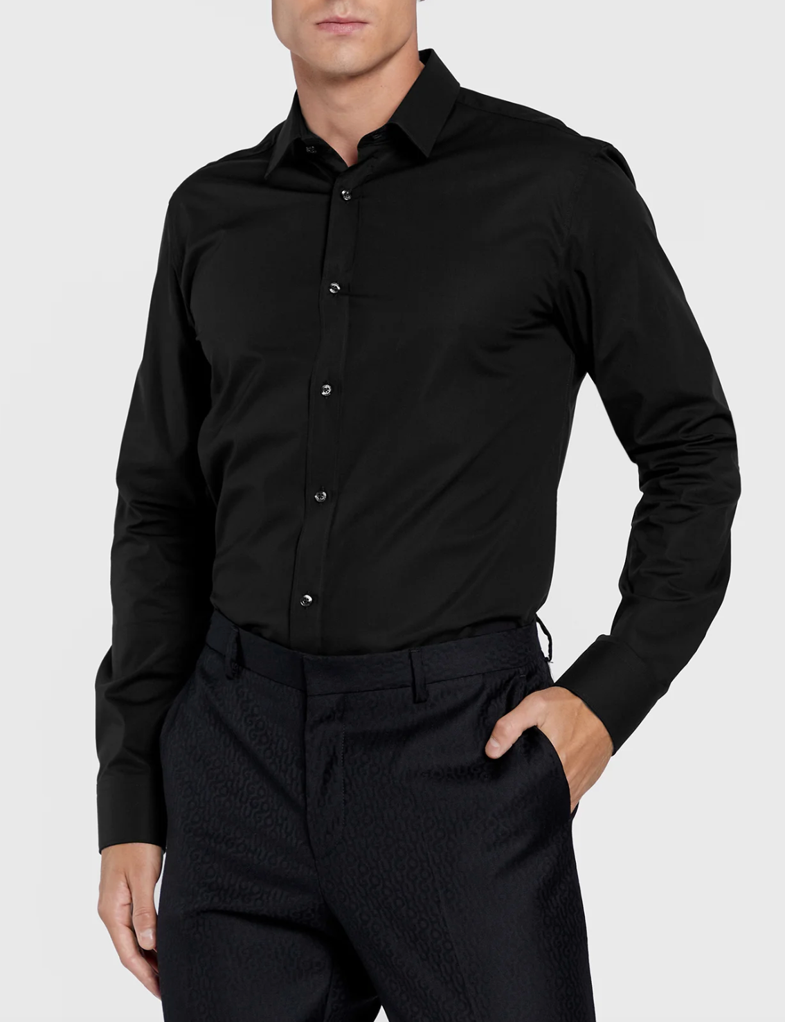 HUGO BOSS SLIM FIT LYCRA SHIRT BLACK