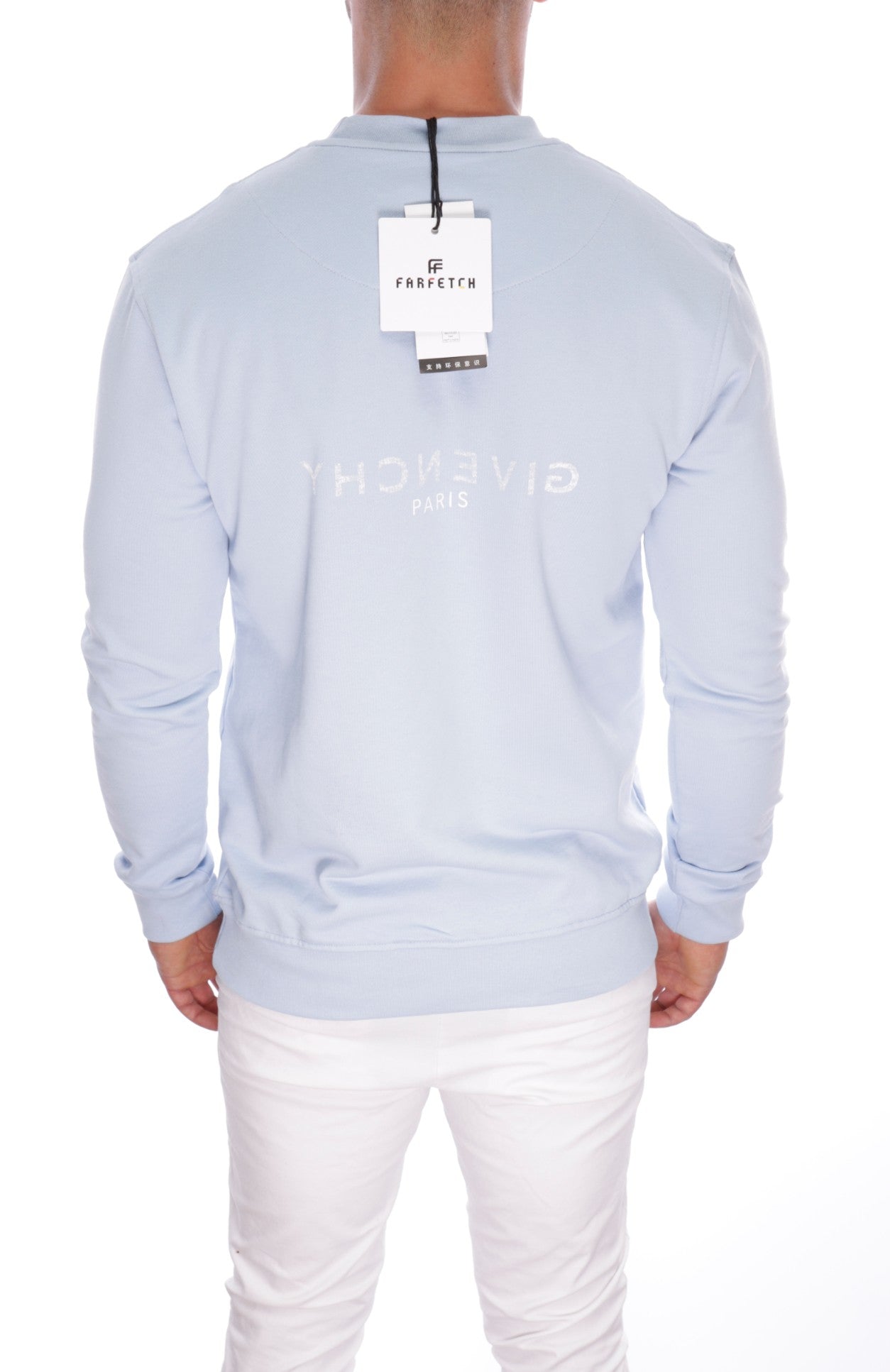 GIVENCHY PARIS REVERSE LOGO CREWNECK SWEATSHIRT LIGHT BLUE
