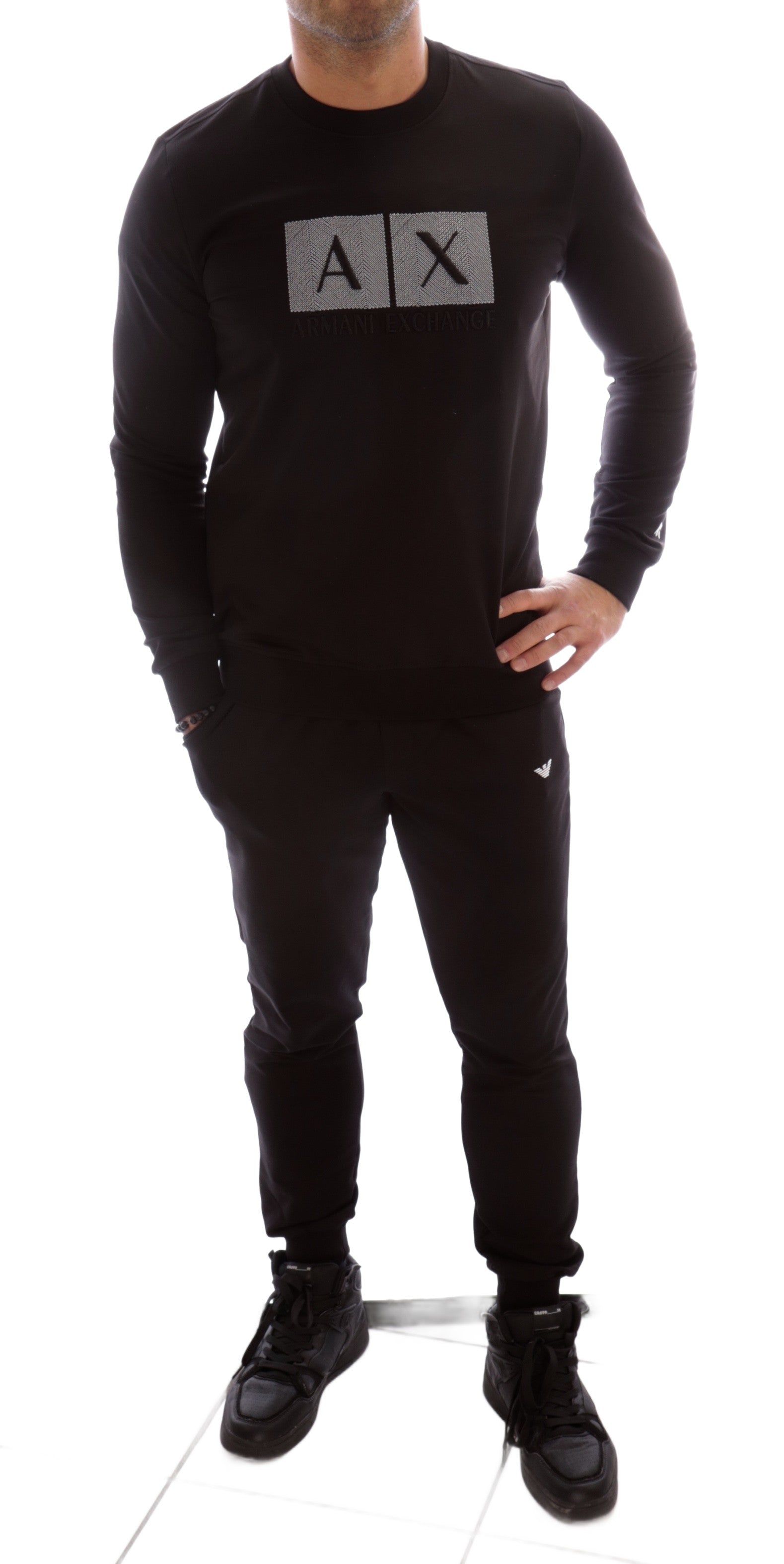 ARMANI EXCHANGE SLIM BLACK TRACKSUIT SET