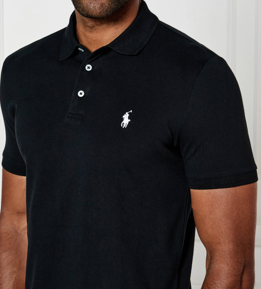 RALPH LAUREN POLO SHIRT BLACK POLO LYCRA SLIM STRETCH MESH