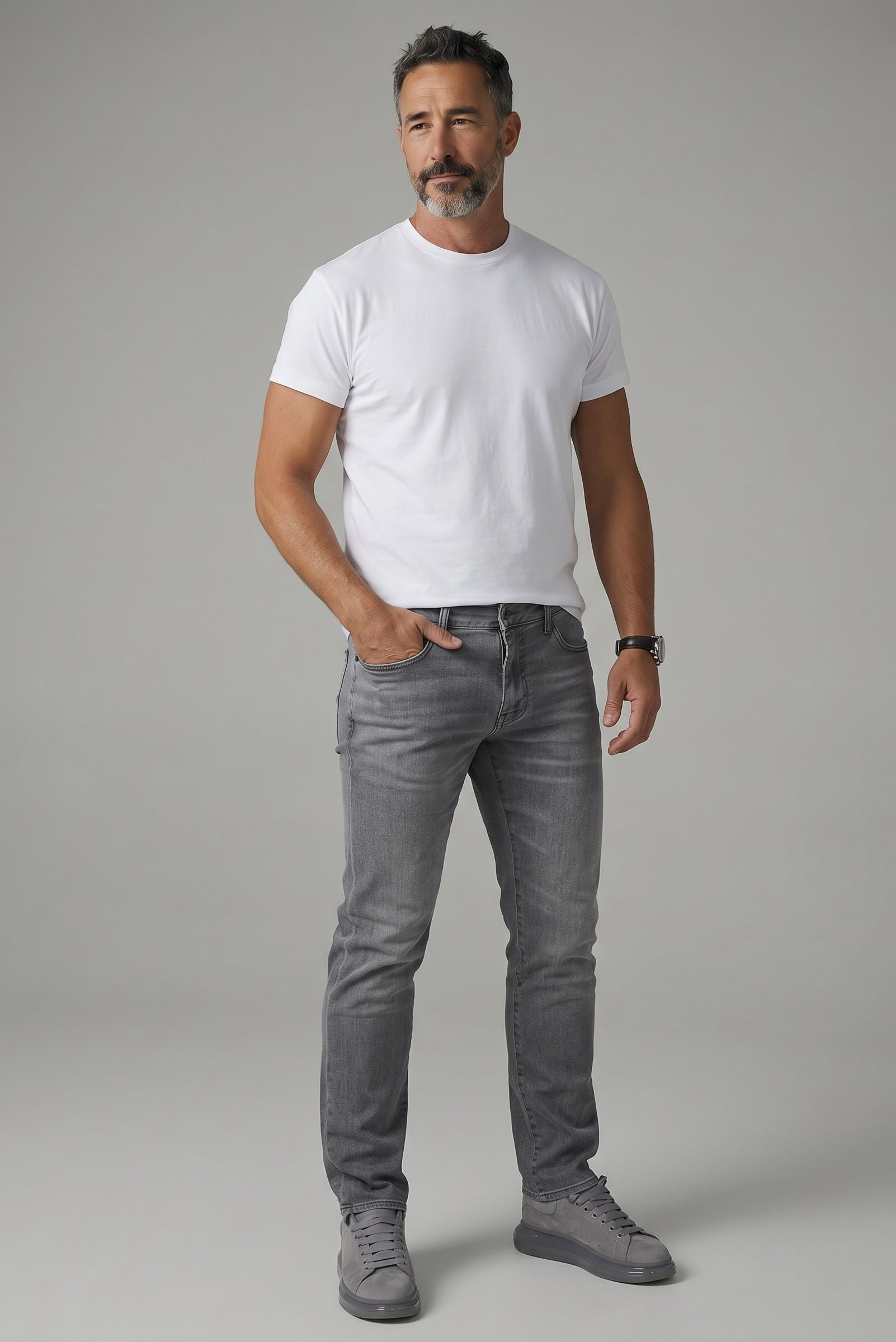 EMPORIO ARMANI STRAIGHT REGULAR FIT STRETCH GREY TROUSERS
