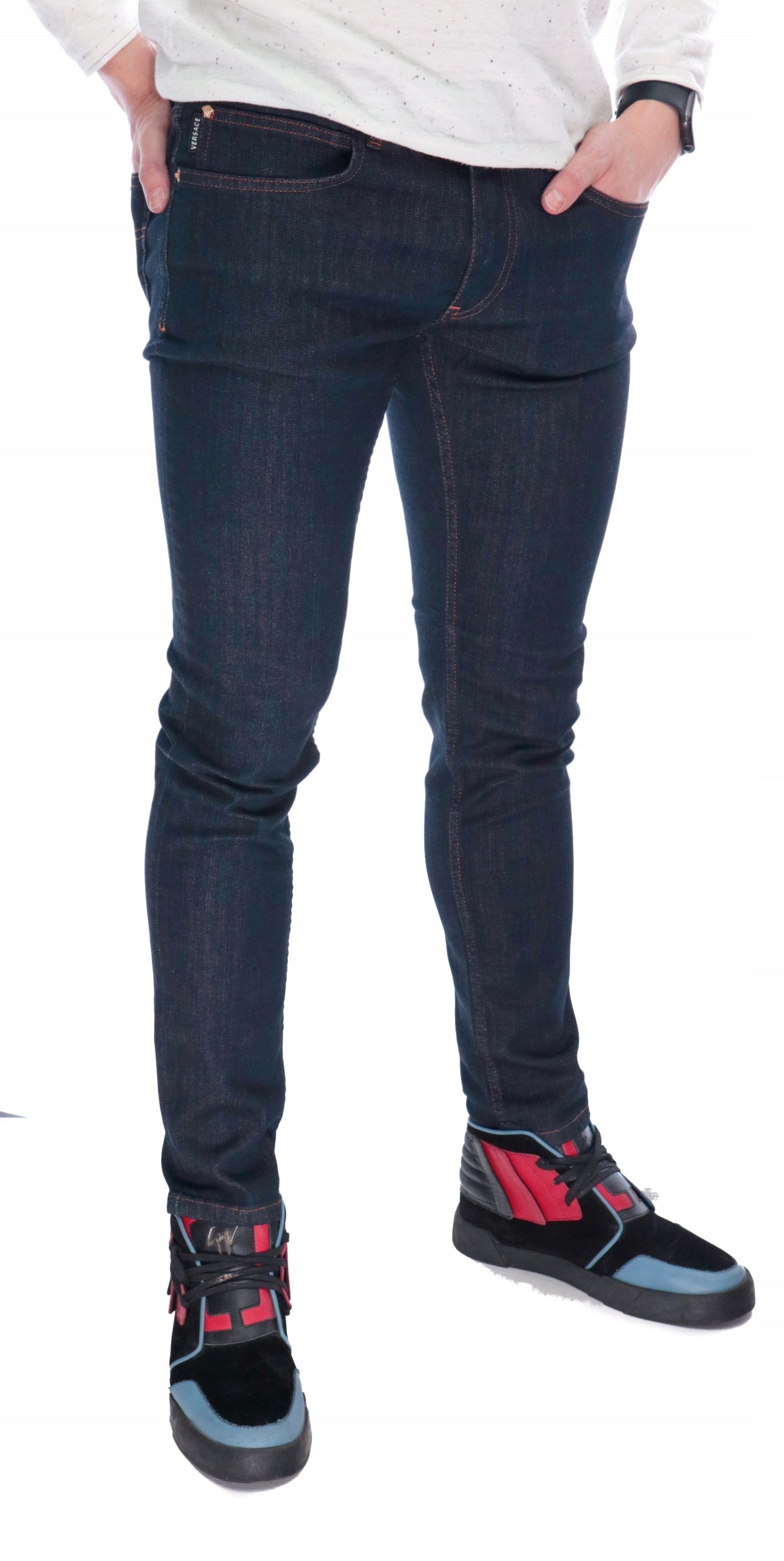 VERSACE TAYLOR SLIM FIT LOGO DARK DENIM JEANS