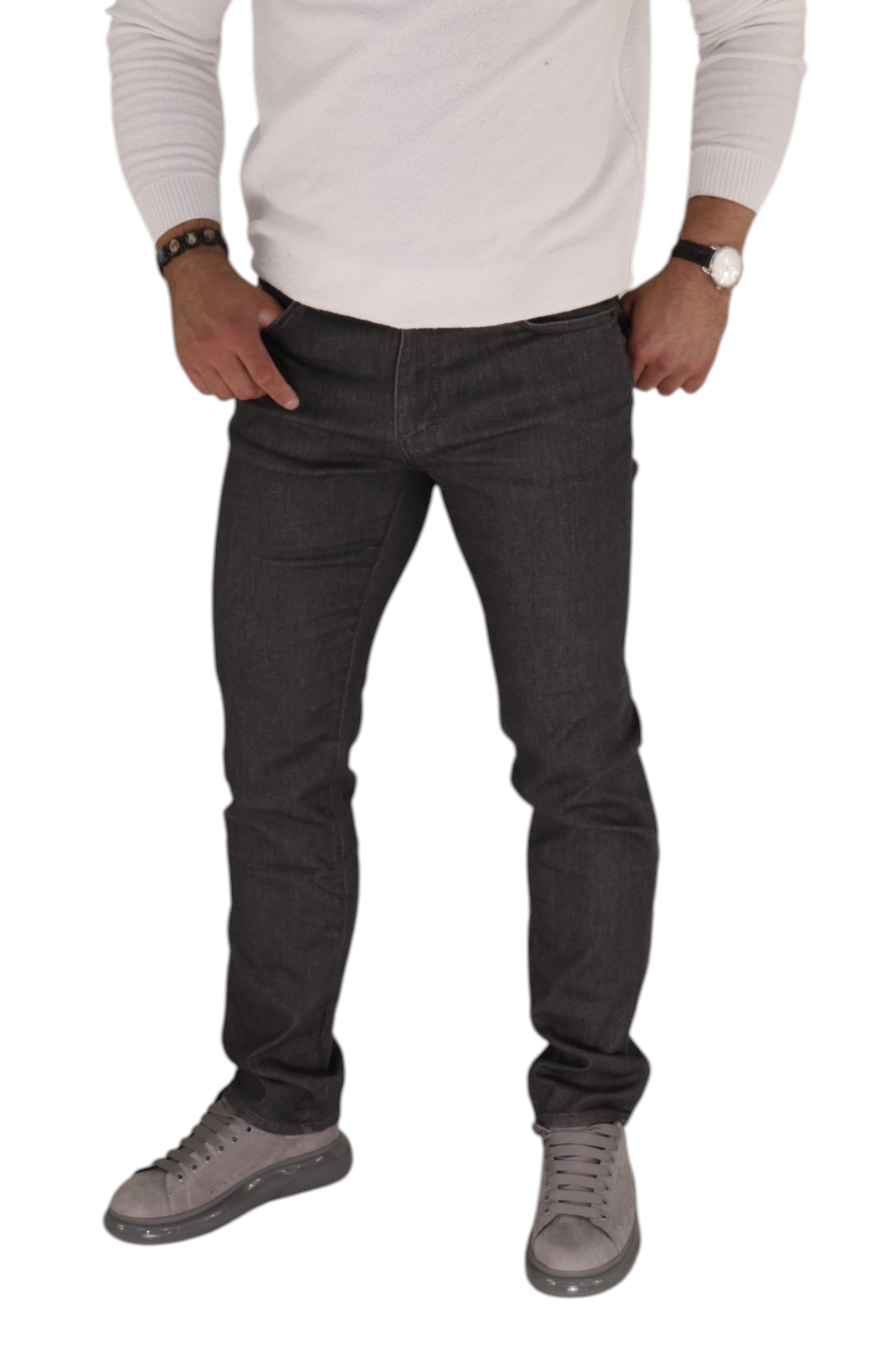 EMPORIO ARMANI STRAIGHT REGULAR FIT STRETCH GRAPHITE TROUSERS
