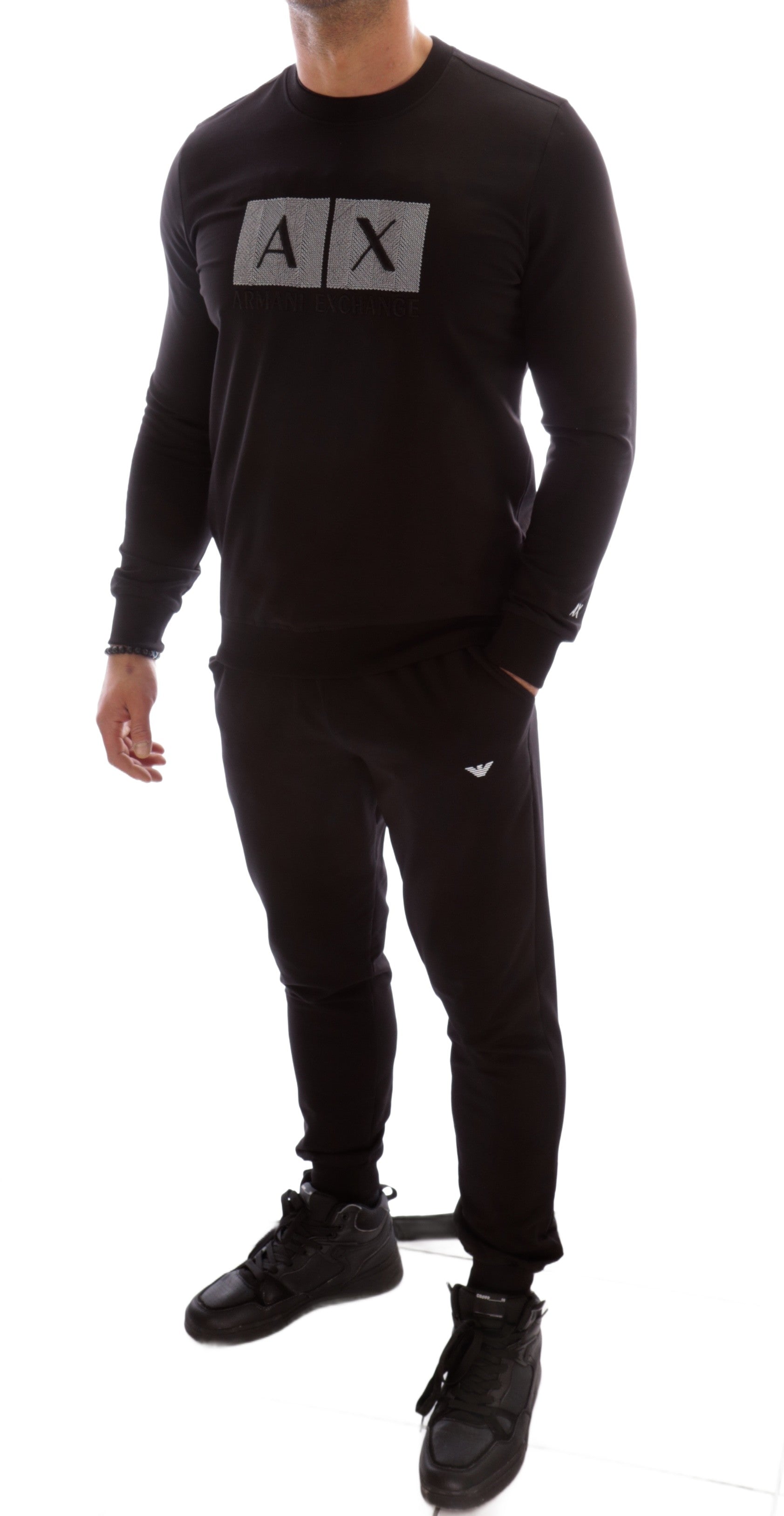 ARMANI EXCHANGE SLIM BLACK TRACKSUIT SET