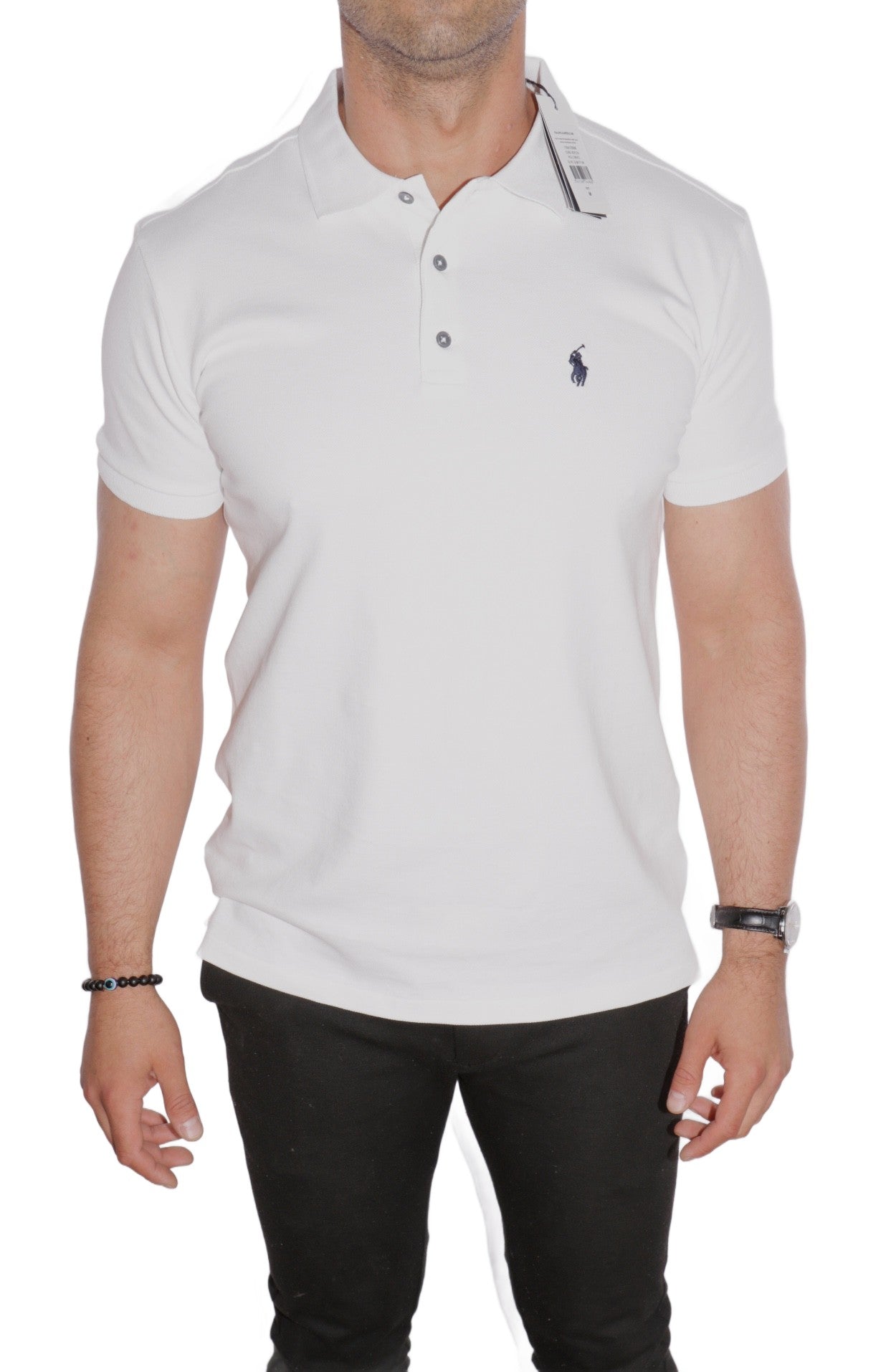 RALPH LAUREN POLO SHIRT WHITE POLO LYCRA SLIM STRETCH MESH