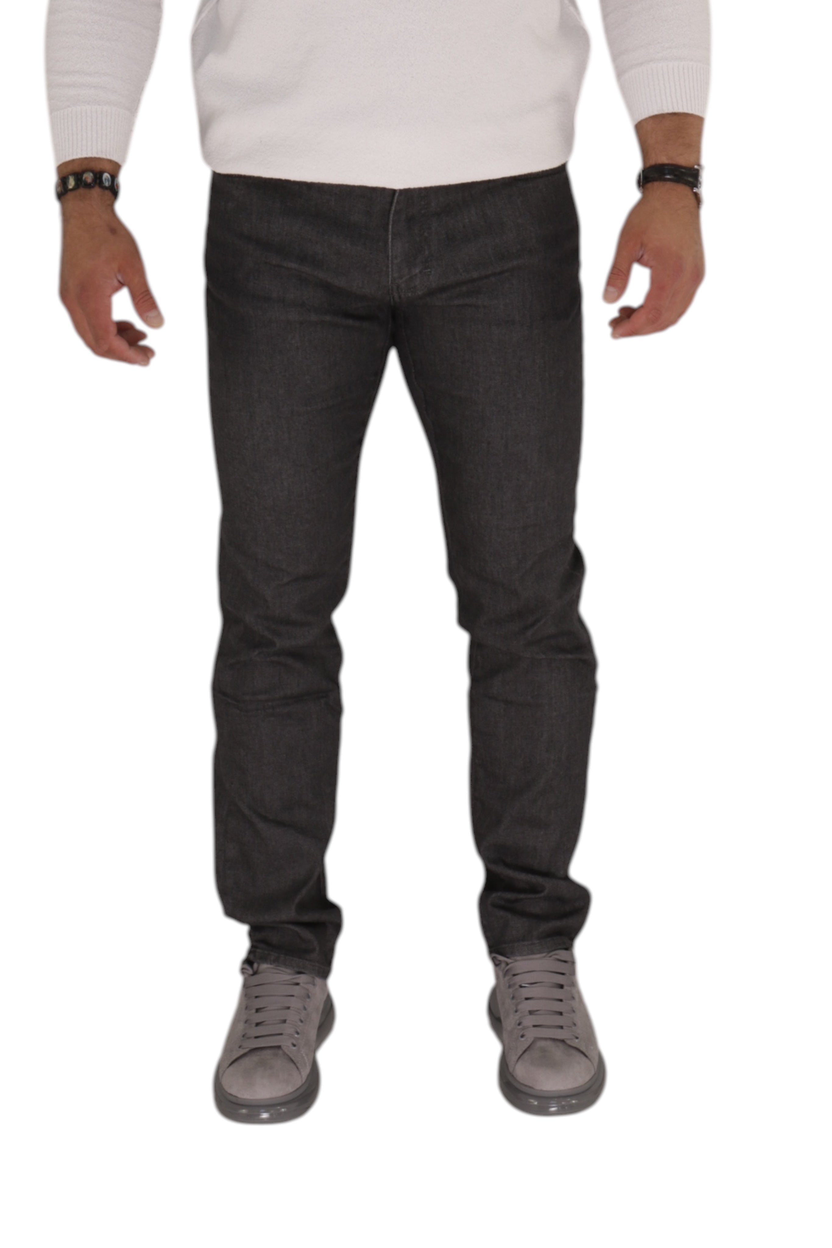 EMPORIO ARMANI STRAIGHT REGULAR FIT STRETCH GRAPHITE TROUSERS