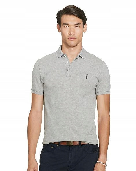 KOSZULKA POLO RALPH LAUREN  SZARA POLÓWKA LYCRA SLIM STRETCH MESH
