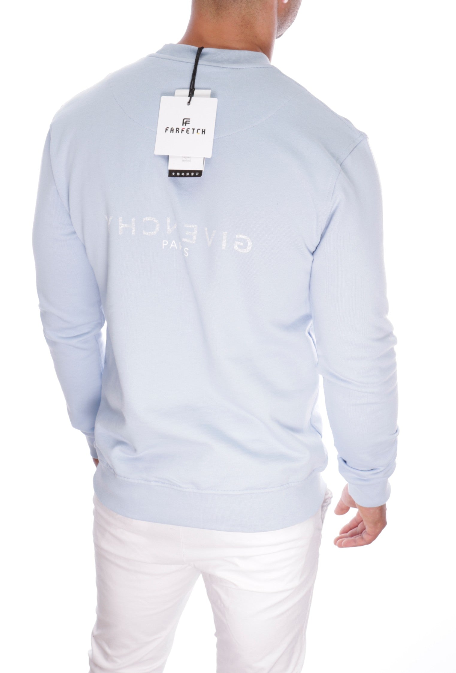 GIVENCHY PARIS REVERSE LOGO CREWNECK SWEATSHIRT LIGHT BLUE