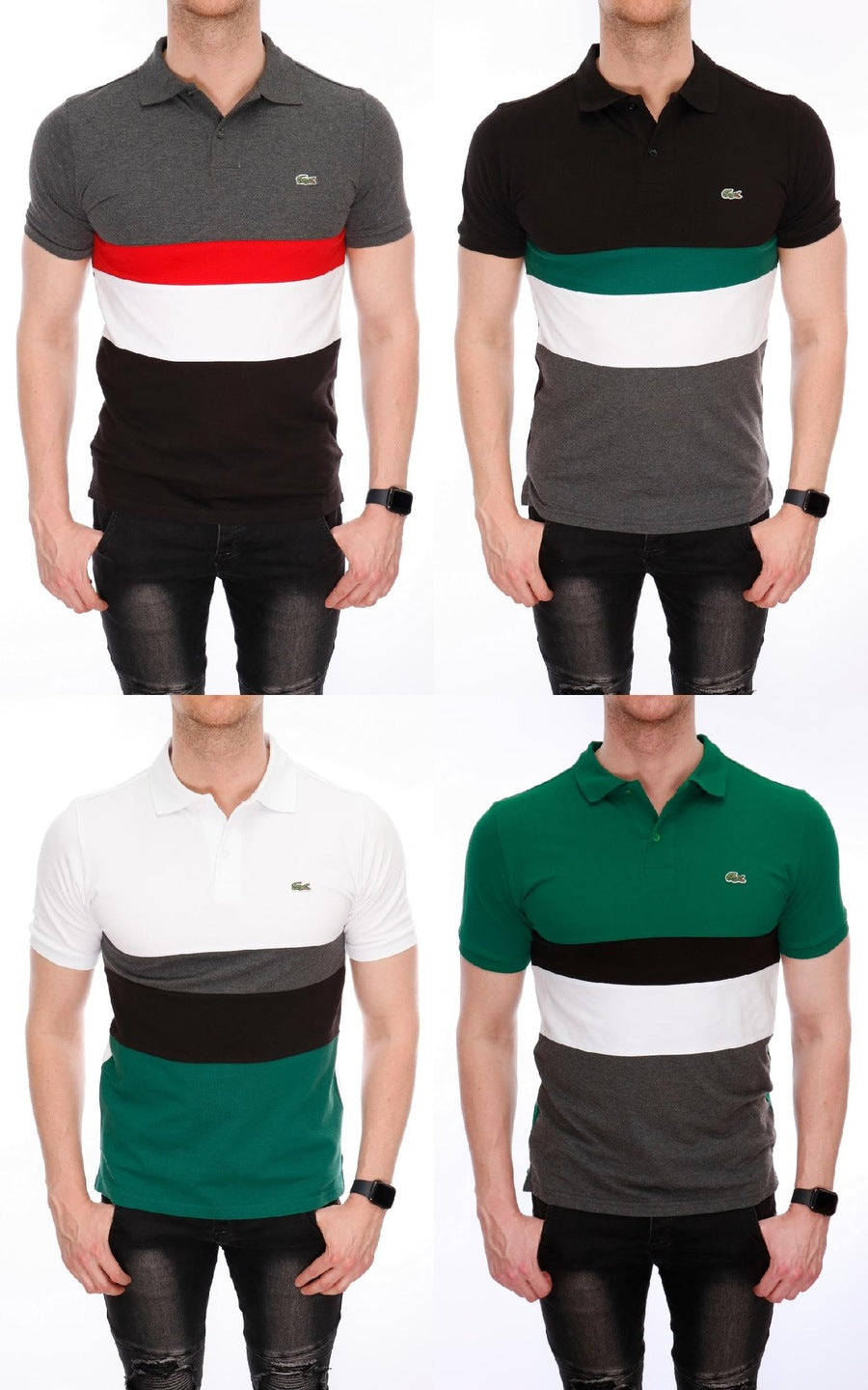 LACOSTE MULTICOLOR LOGO POLO SHIRT S