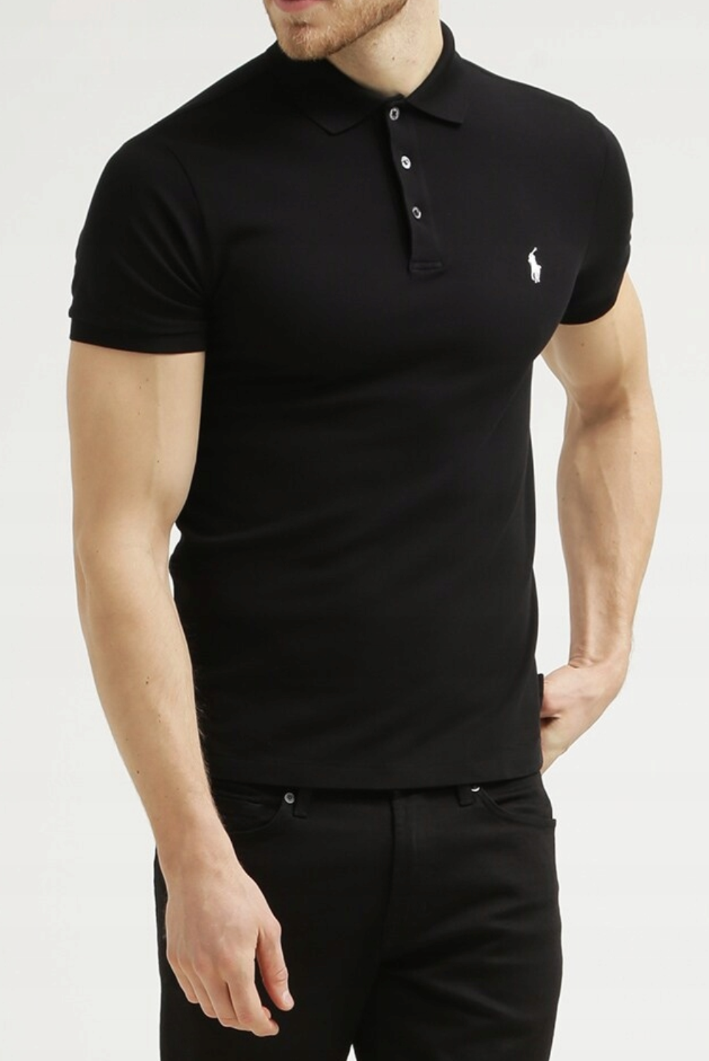 RALPH LAUREN POLO SHIRT BLACK POLO LYCRA SLIM STRETCH MESH
