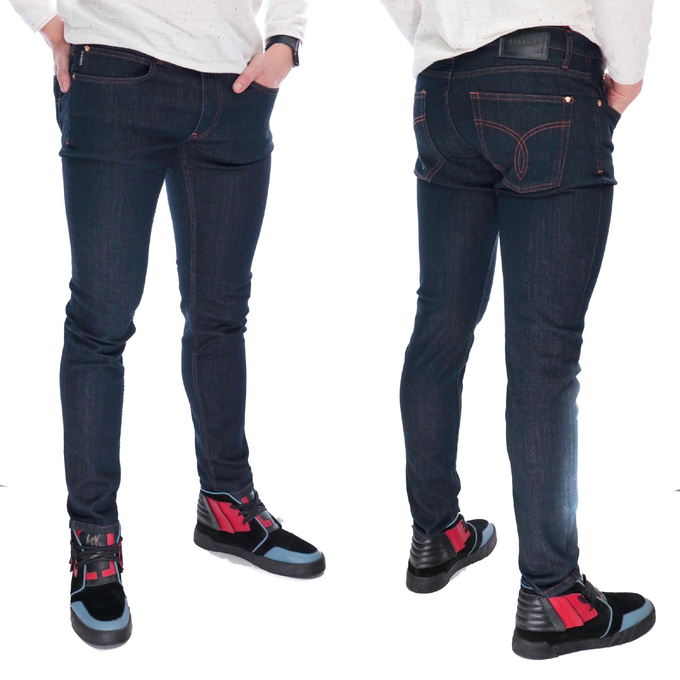 VERSACE TAYLOR SLIM FIT LOGO DARK DENIM JEANS