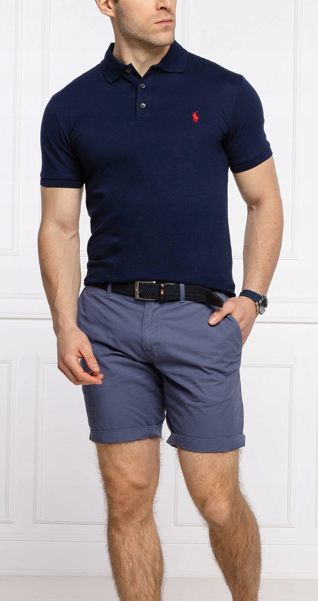 KOSZULKA POLO RALPH LAUREN  GRANATOWA POLÓWKA LYCRA SLIM STRETCH MESH