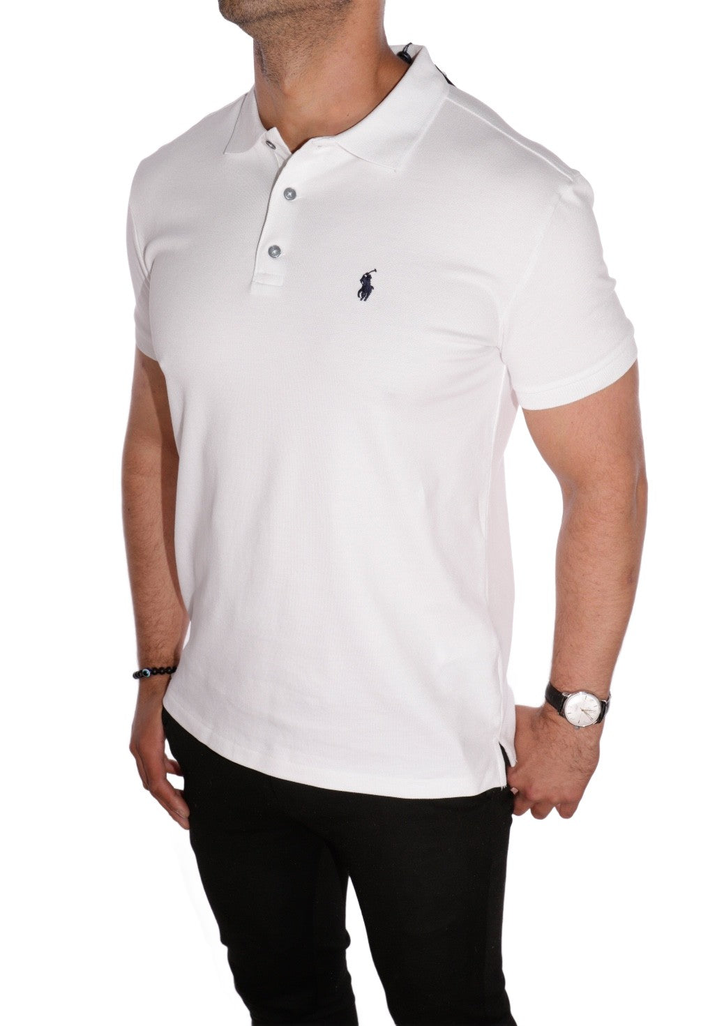 RALPH LAUREN POLO SHIRT WHITE POLO LYCRA SLIM STRETCH MESH