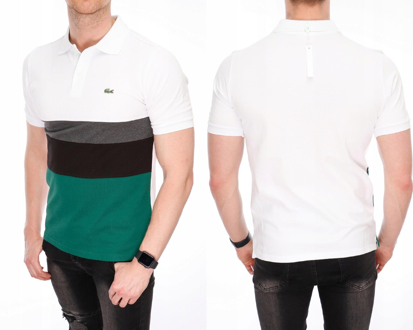 LACOSTE MULTICOLOR LOGO POLO SHIRT S
