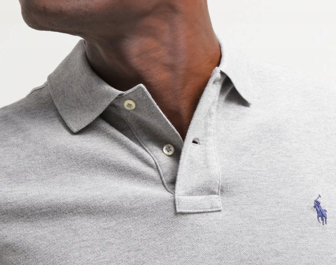 KOSZULKA POLO RALPH LAUREN  SZARA POLÓWKA LYCRA SLIM STRETCH MESH